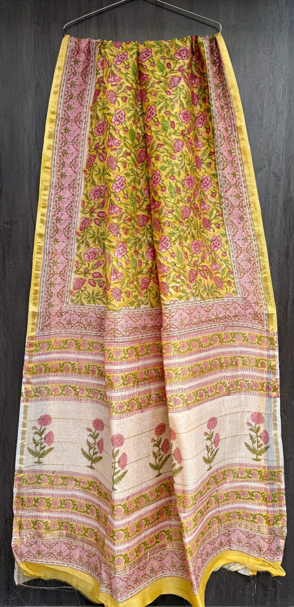 Elegant Pure Chanderi Saree with Bagru Handblock Prints & Blouse