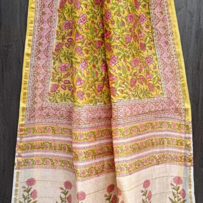 Elegant Pure Chanderi Saree with Bagru Handblock Prints & Blouse