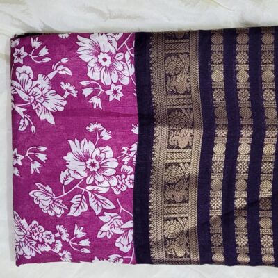 Fuchsia Floral & Gold Woven Pallu Dola Silk Saree