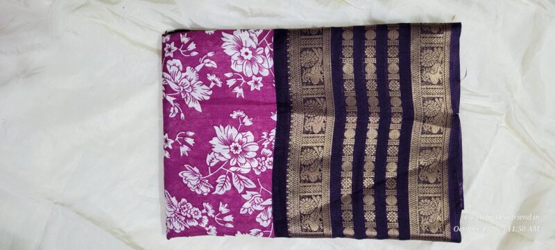Fuchsia Floral & Gold Woven Pallu Dola Silk Saree