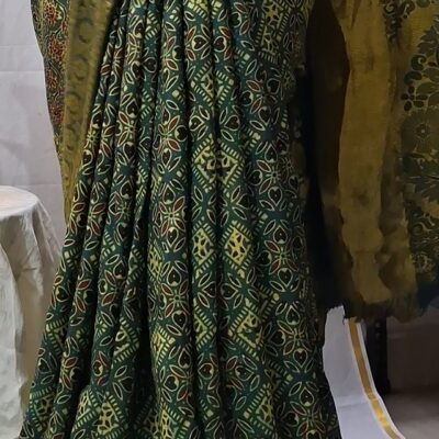 Exclusive Ajrakh Dola Silk Saree with Tissue Zari Pallu