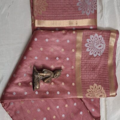 Elegant Dusty Rose/Mauve Silk Blend Saree with Intricate Gold Zari Woven Pallu and Border