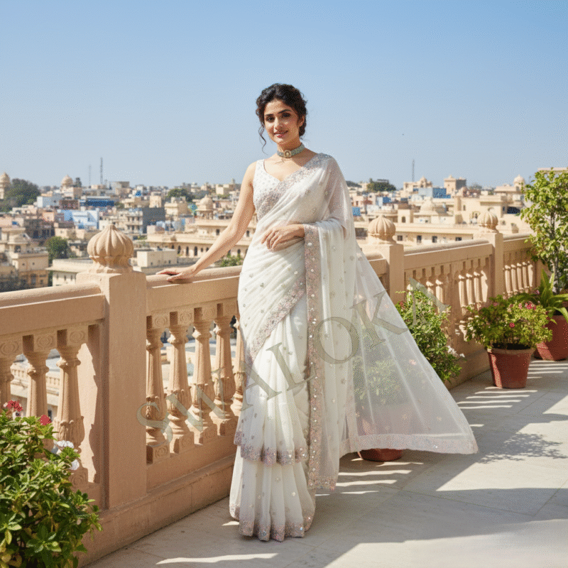 Pearly Petals Georgette Saree - Image 8