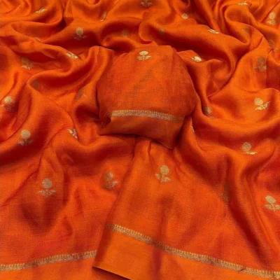 Vibrant Orange Soft Jute Khadi Saree