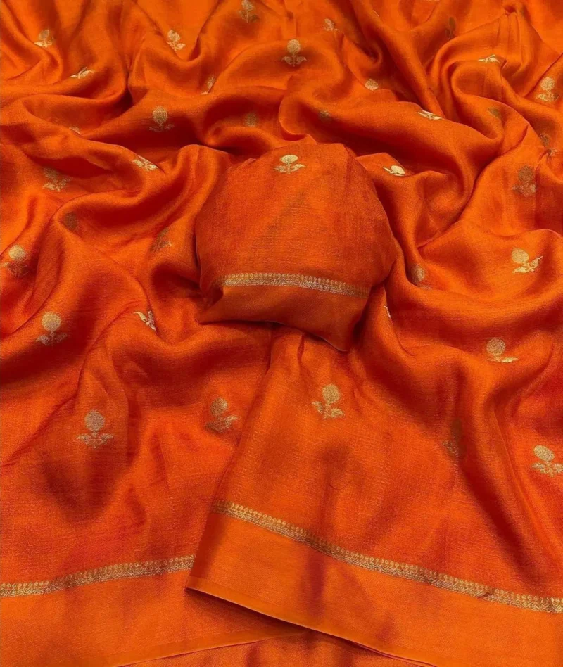 Vibrant Orange Soft Jute Khadi Saree