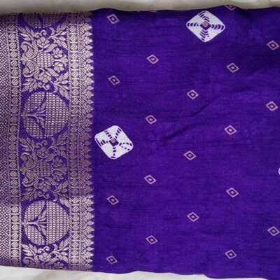 Exclusive Royal Purple Pure Moss Mellow Georgette Saree with Bandhani-Inspired Print and Fine Zari Woven Border