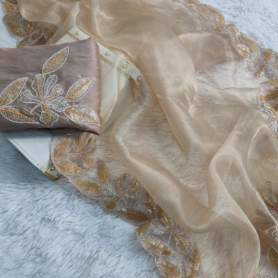Golden Dewdrop Organza Silk Saree