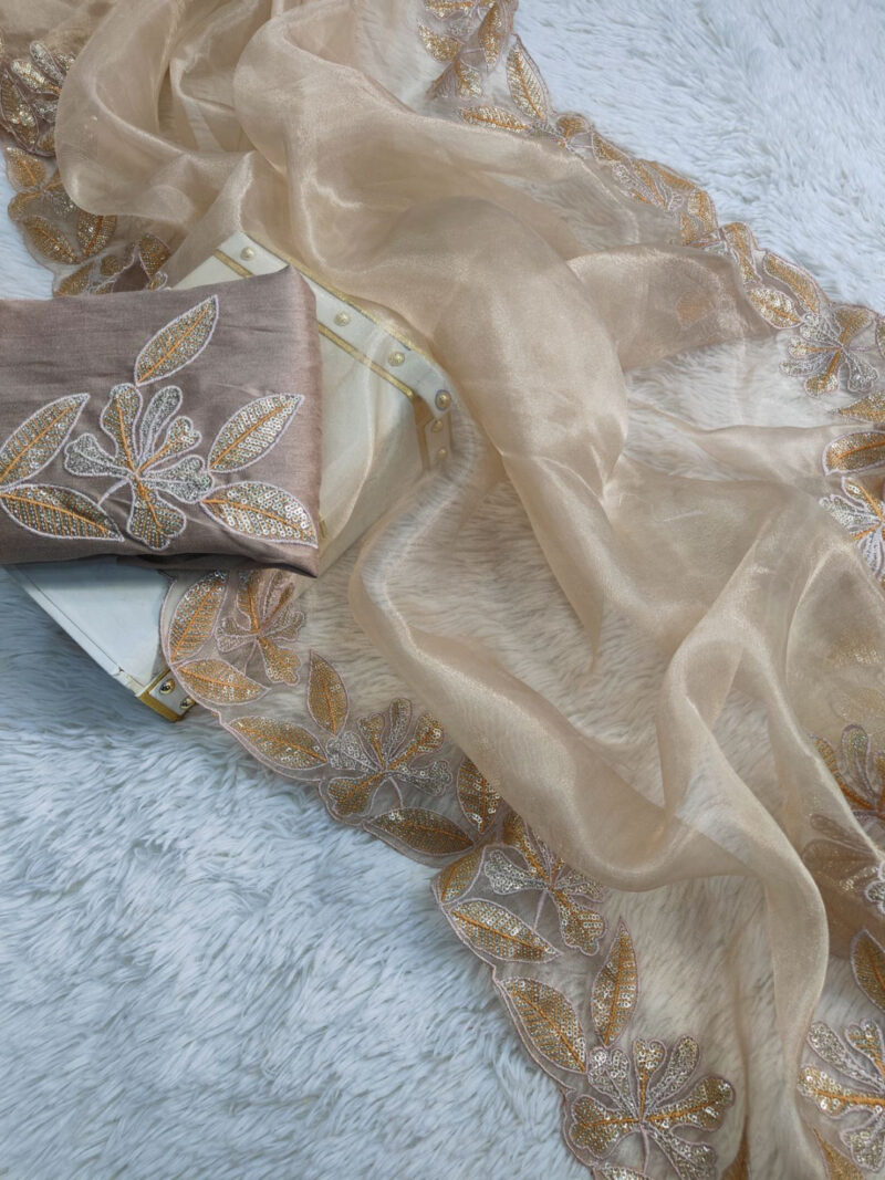 Golden Dewdrop Organza Silk Saree