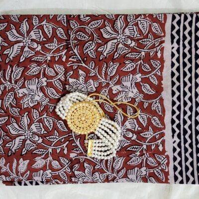 Traditional Hand-Block Printed Cotton Saree - Madder red