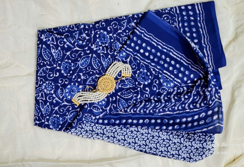 Pure Mulmul Saree in Indigo Bloom