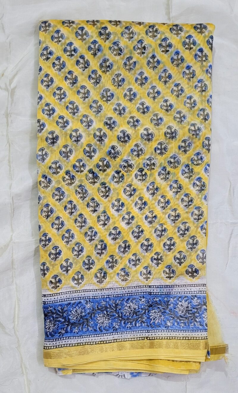 Bagru Handblock Pure Chanderi Saree - Lemon Zest - Image 2