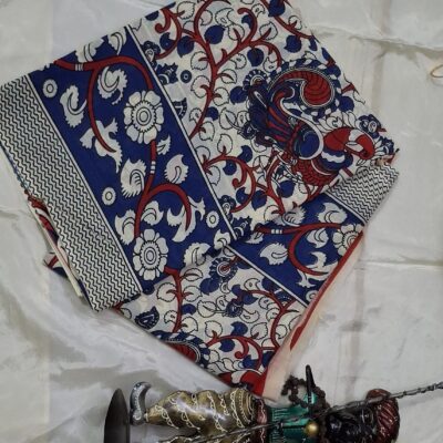 Pure Mulmul Saree in Royal Indigo Kalamkari