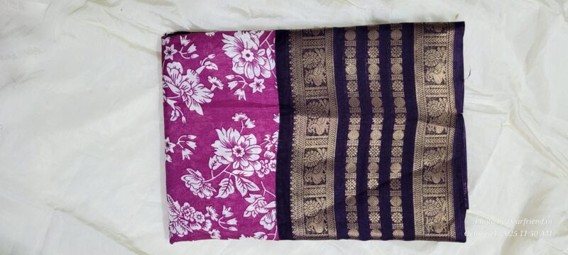 Fuchsia Floral & Gold Woven Pallu Dola Silk Saree - Image 2