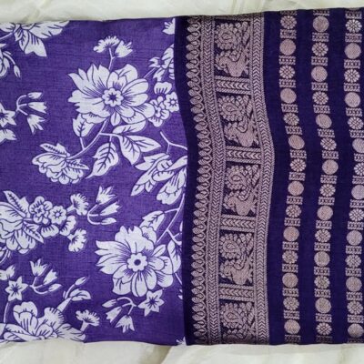 Deep Violet Purple Floral & Gold Woven Pallu Dola Silk Saree