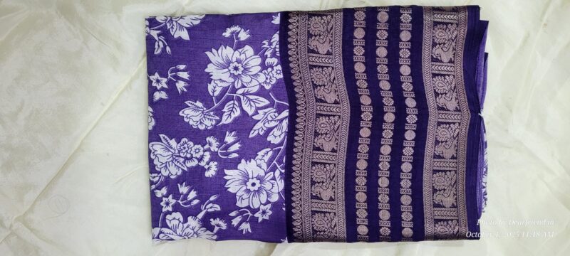 Deep Violet Purple Floral & Gold Woven Pallu Dola Silk Saree
