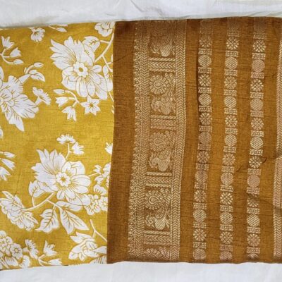 Yellow Floral & Gold Woven Pallu Dola Silk Saree