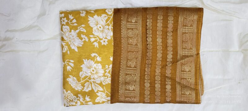 Yellow Floral & Gold Woven Pallu Dola Silk Saree