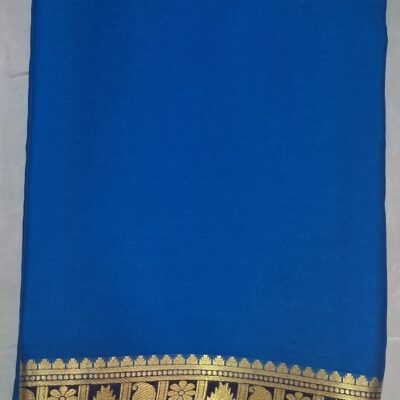 Pure Mysore Crepe Silk Saree with Pure Silver Zari in Gold Finish – Royal Blue | Swaloka Signature Collection