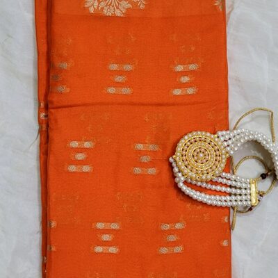 Banarasi Soft Silk Saree in Royal Orange with Golden Zari Weaves