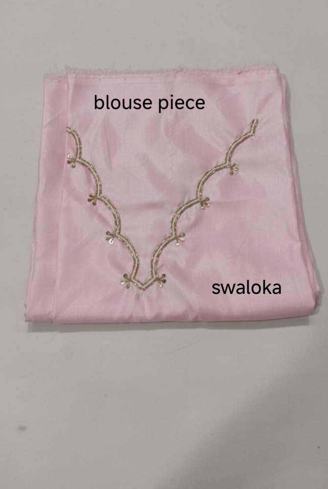 Hand-Embroidered Floral Chinnon Silk Saree with Artisan Manual Work - Image 7