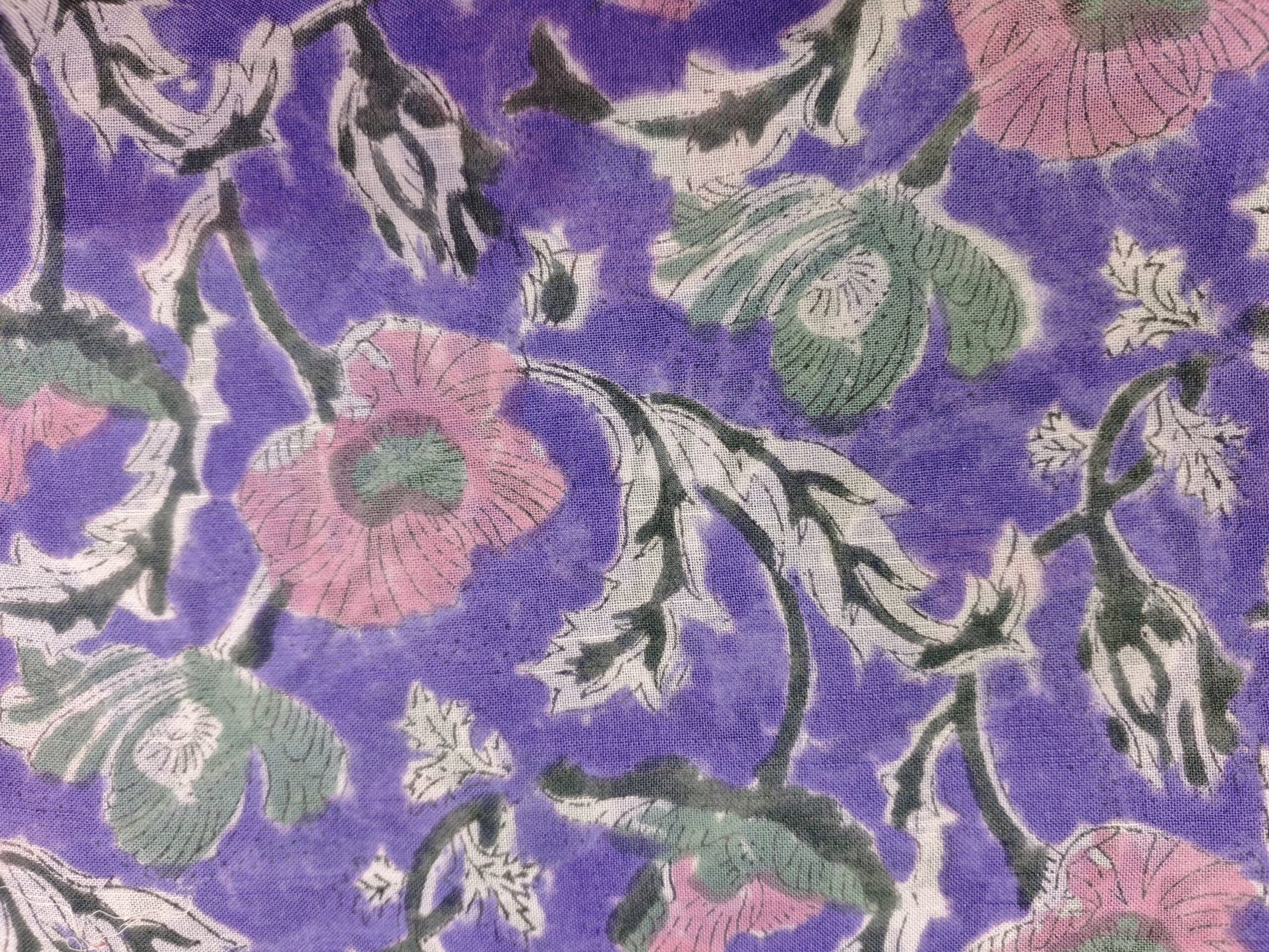 Lavender Chintz Pure Hand Block Linen Saree - natural dyes - Image 6