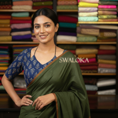 Royal Navy Pure Ajrakh Print Cotton Padded Blouse - Back Open Style