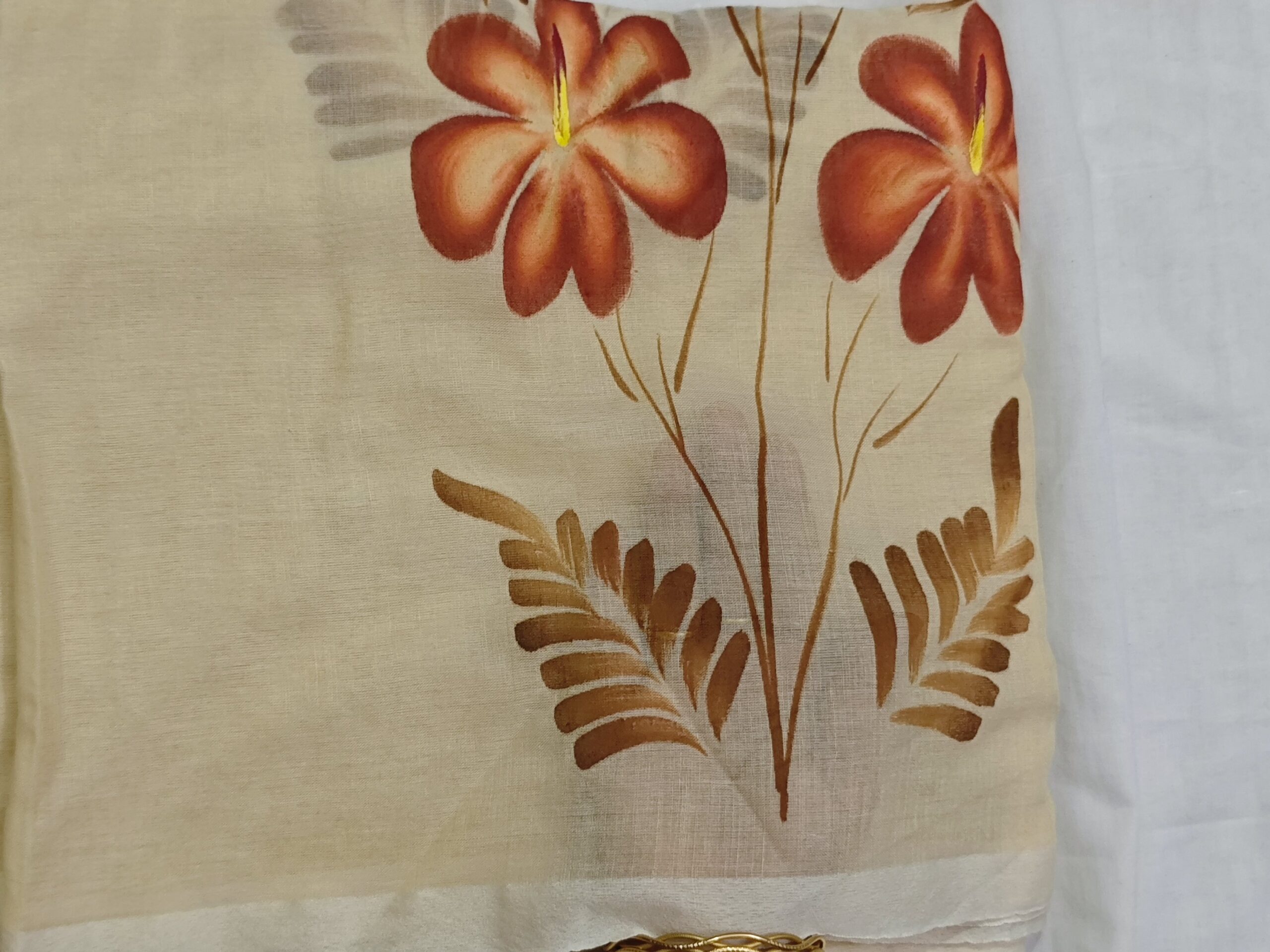 Whispering Petals โ Hand-Painted Mul Cotton Saree in Blush Cream - Image 9