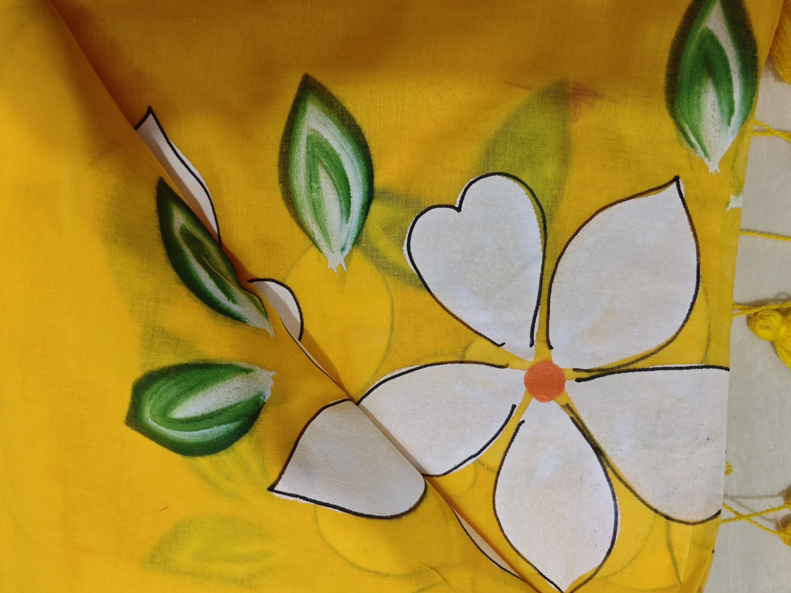 The Obsidian Bloom: Hand-Painted Midnight Black MulMul Saree - Image 6