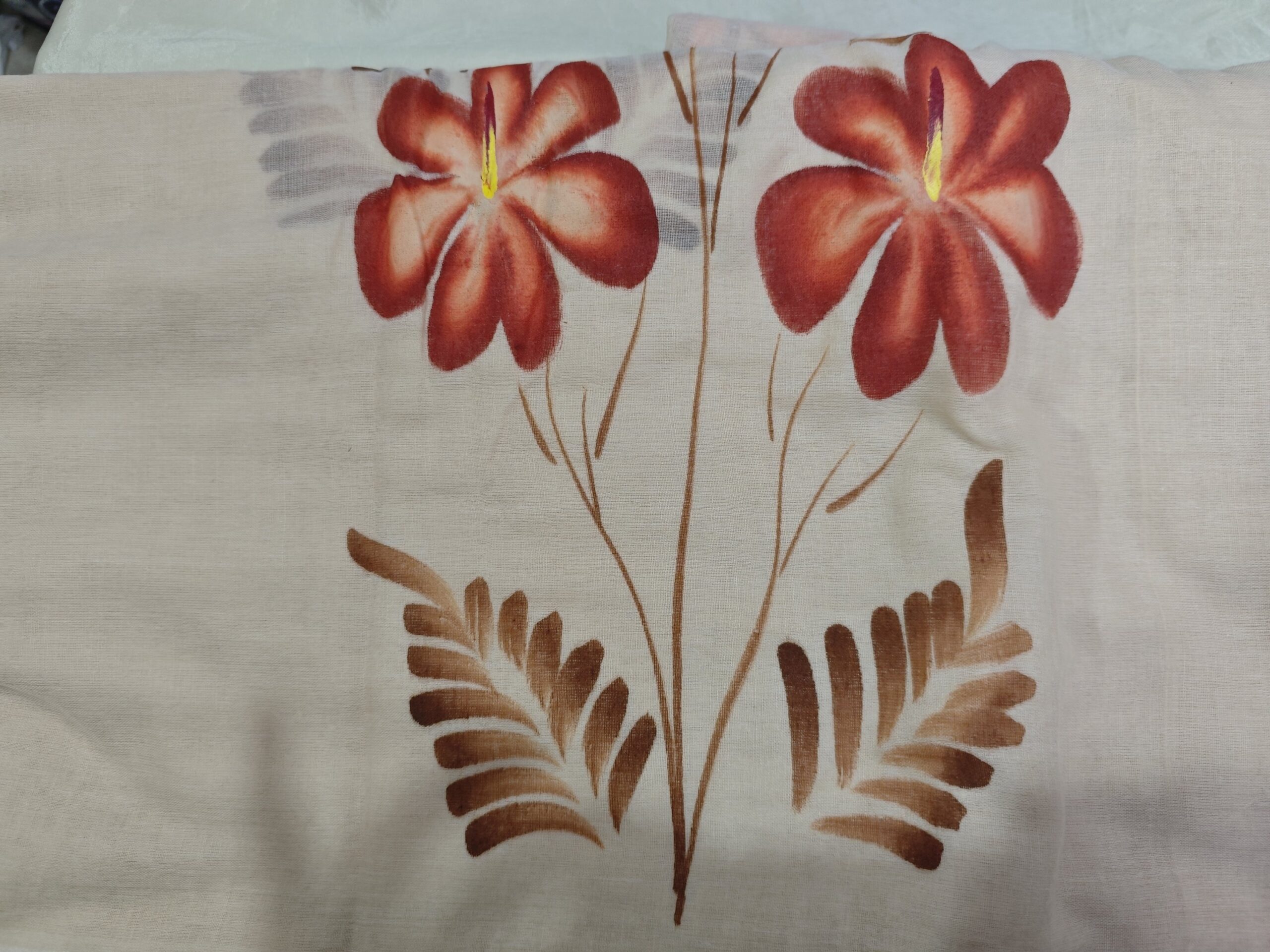 Whispering Petals โ Hand-Painted Mul Cotton Saree in Blush Cream - Image 5