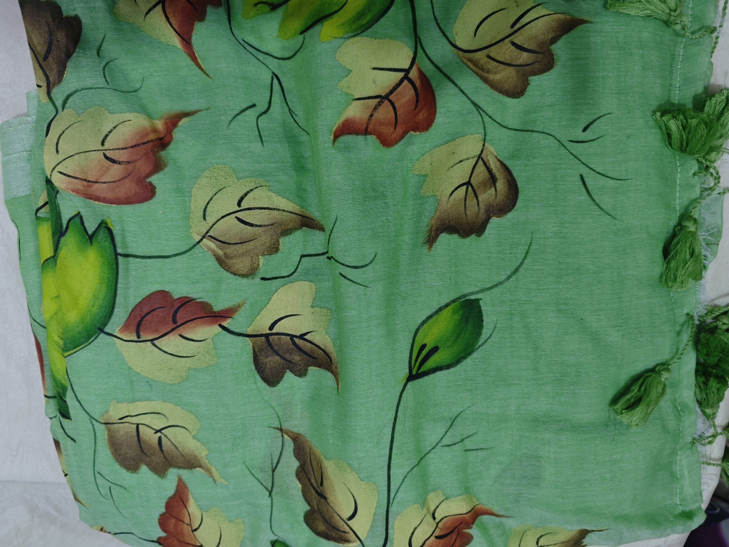 Sage Mist Hand-Painted Mul Cotton Saree – Featherlight Floral Elegance - Image 4