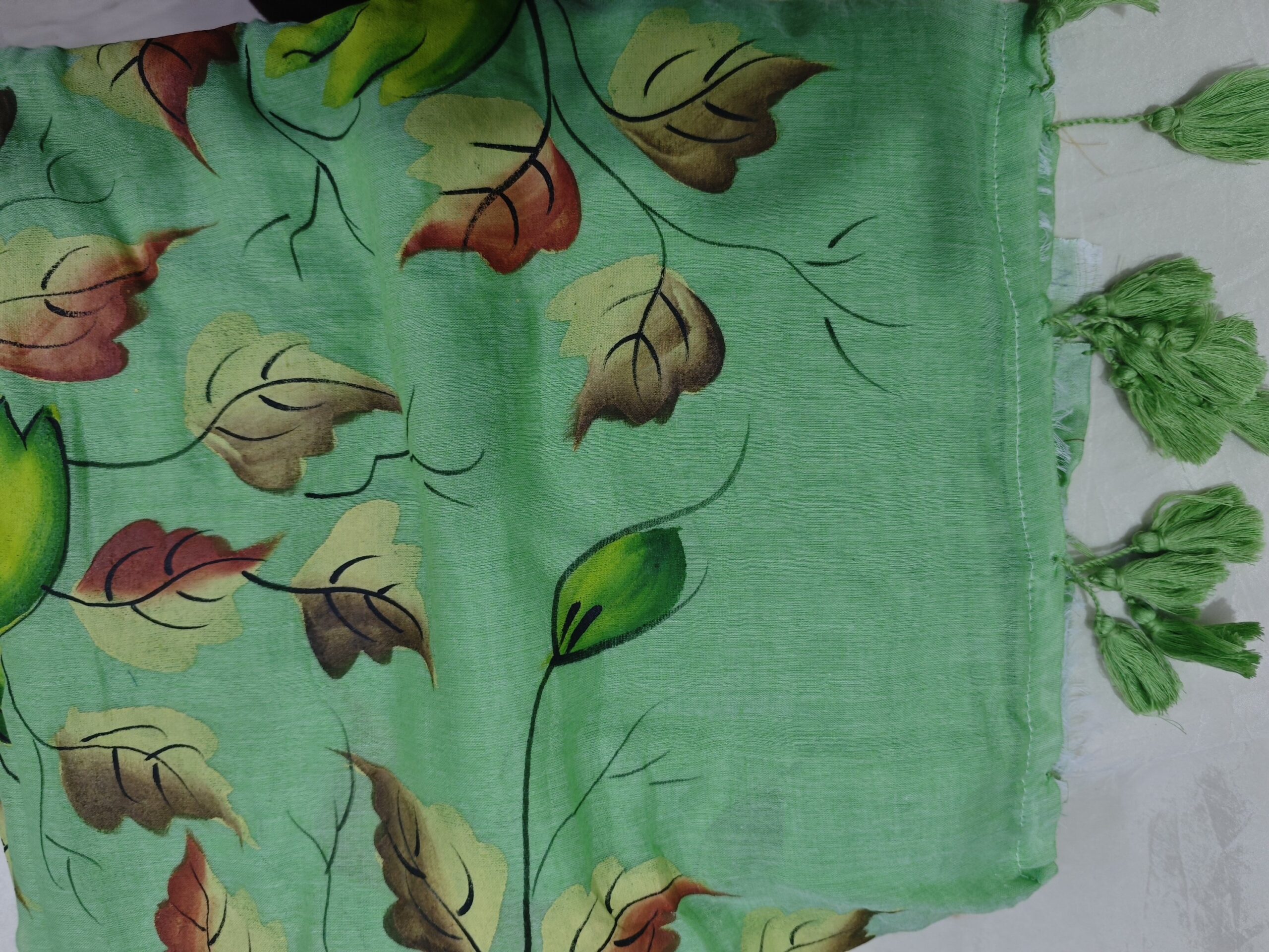 Sage Mist Hand-Painted Mul Cotton Saree – Featherlight Floral Elegance - Image 5