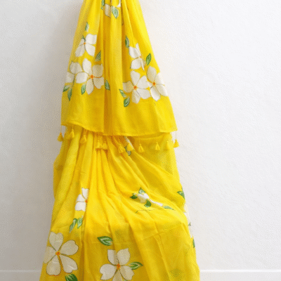 The Obsidian Bloom: Hand-Painted Midnight Black MulMul Saree