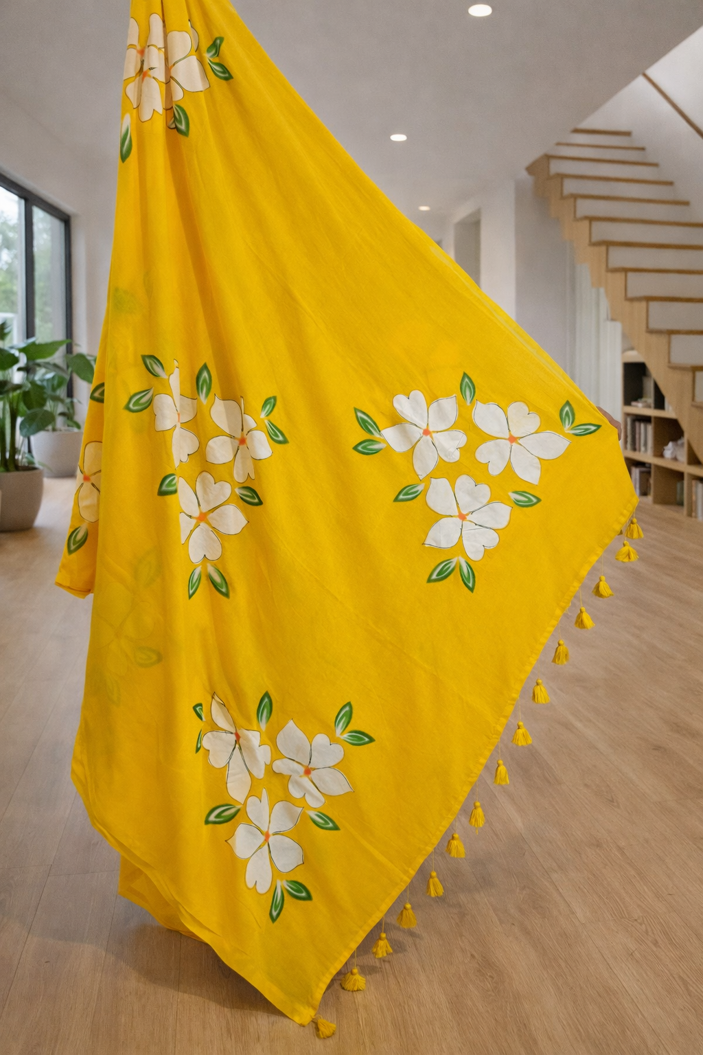 The Obsidian Bloom: Hand-Painted Midnight Black MulMul Saree - Image 9