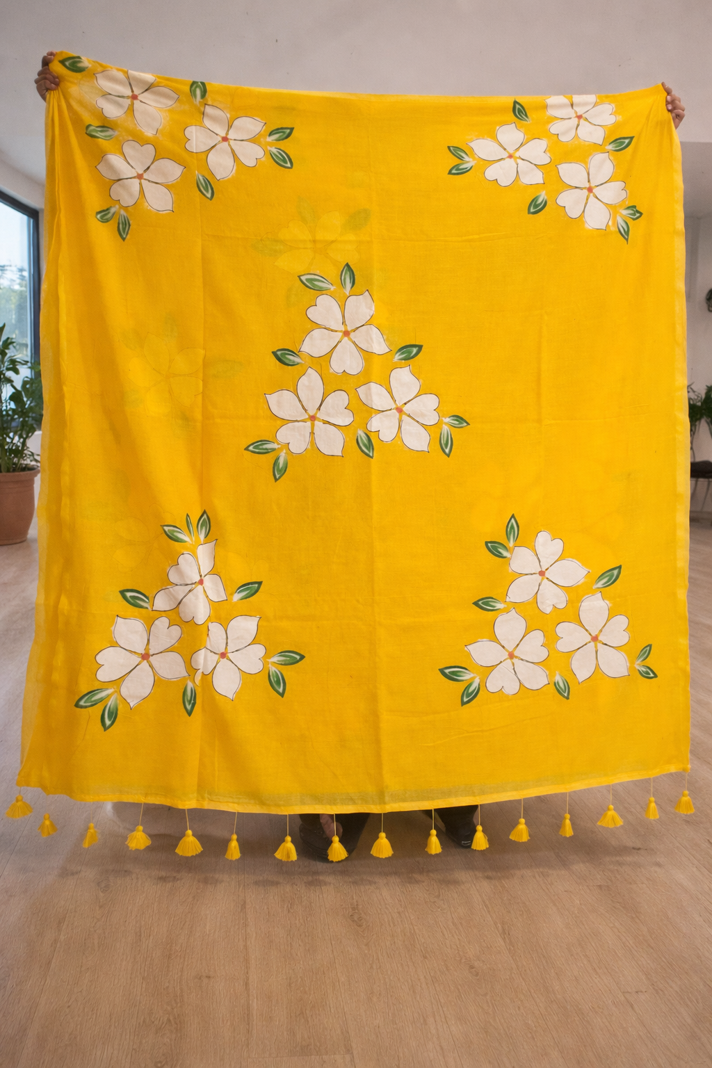 The Obsidian Bloom: Hand-Painted Midnight Black MulMul Saree - Image 8