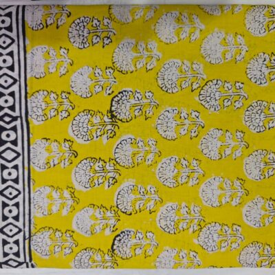 Mustard Grove Bagru Hand Block Print Mul Mul Cotton Saree with Natural Dyes