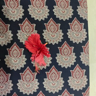 Midnight Lotus Bagru Hand Block Print  Mul Mul Cotton Saree with Natural Dyes