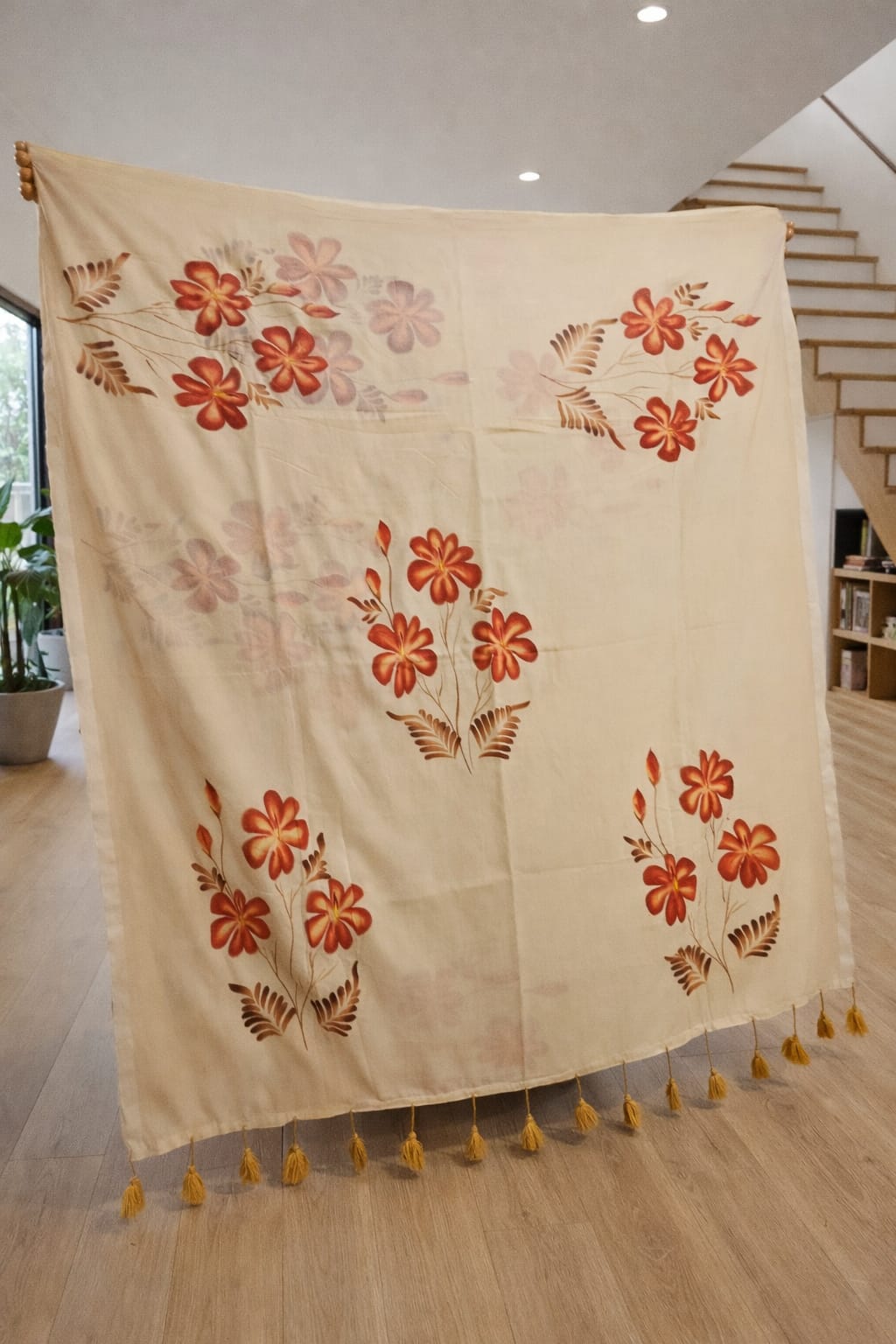 Whispering Petals โ Hand-Painted Mul Cotton Saree in Blush Cream - Image 10