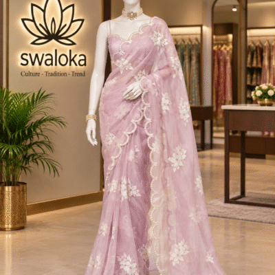 Exquisite Lilac Jimmy Choo Organza Saree with Lavish Sequin Embellishment