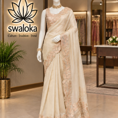 Golden Dewdrop Organza Silk Saree