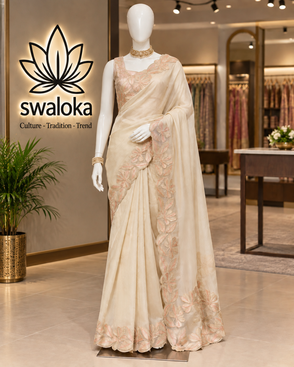 Golden Dewdrop Organza Silk Saree